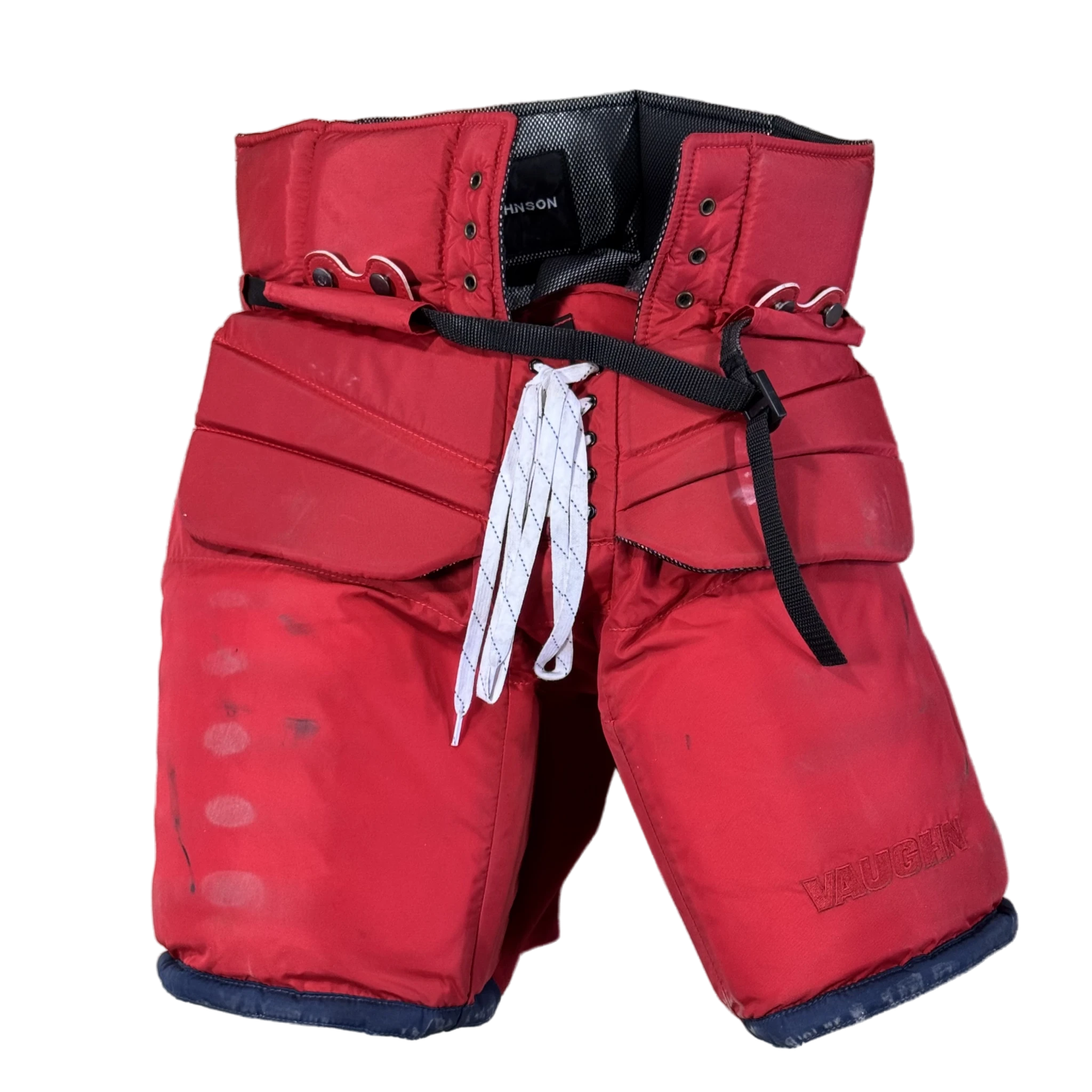 Pantalon de gardien de but Vaughn Pro Custom NHL Pro Stock d'occasion (rouge/bleu marine)